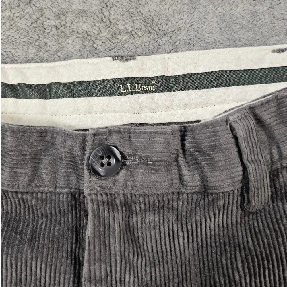 LL Bean Mens Grey Corduroy Pants Straight Leg Wide Wale Cotton Trousers 32x31